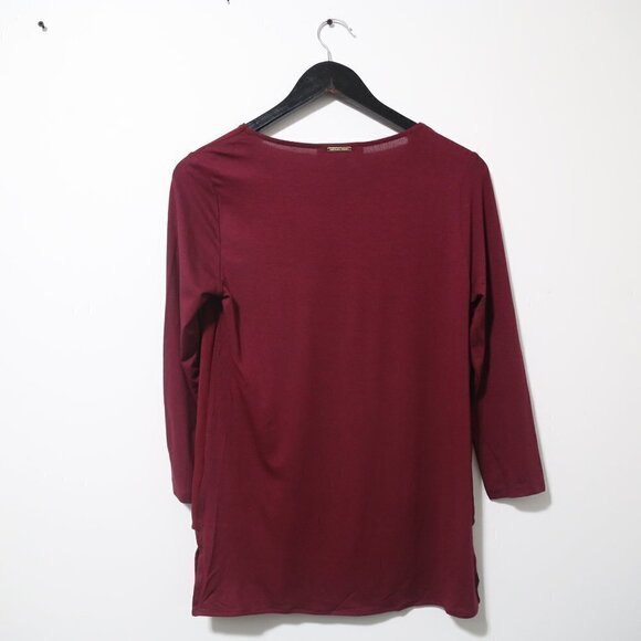 MICHAEL KORS Blouse Mixed Woven and Knit Layered Hem V-Neck 3/4 Sleeve Size XS - Picture 8 of 9